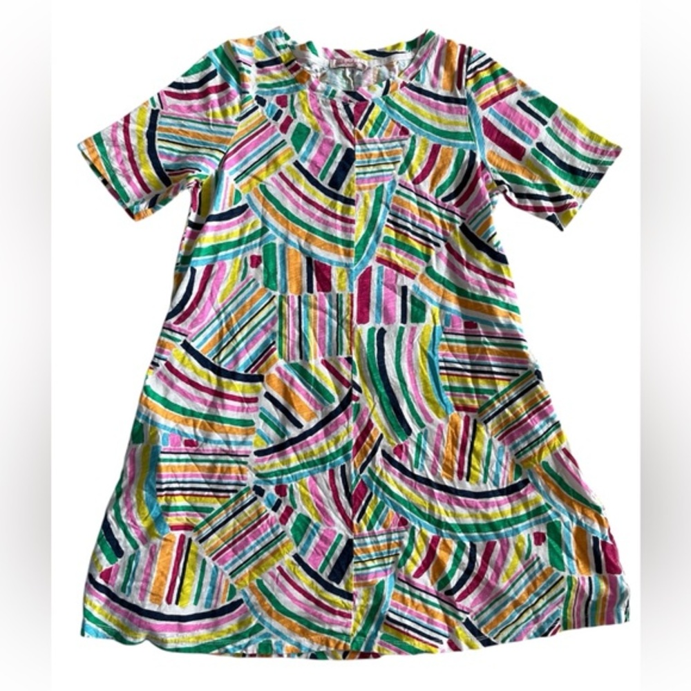 Cotton Fresh Produce Vibrant Multicolored short sleeve Striped dress